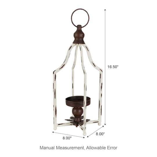 Glitzhome® 16.5" Modern Farmhouse White & Brown Metal Candle Lanterns,2ct.